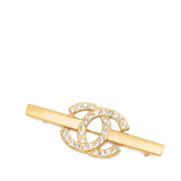 Chanel Jewelry - Pre-Loved Chanel CC Gold Plated Strass Bar Brooch